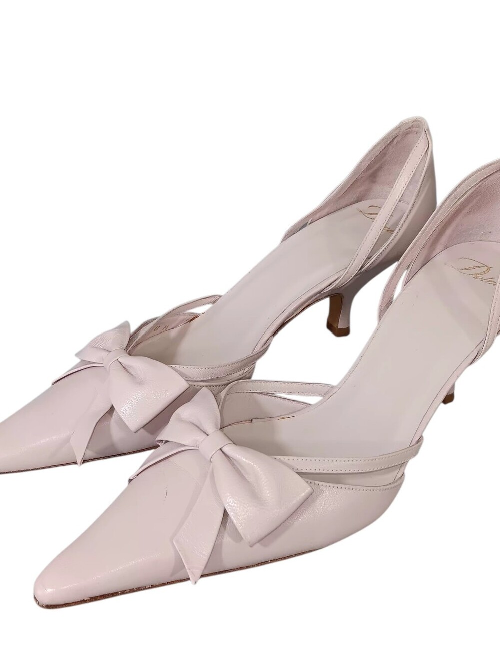 Vintage Delman Pink Leather Pointed Toe Bow D'Orsay Kitten Heels Made in Spain 8